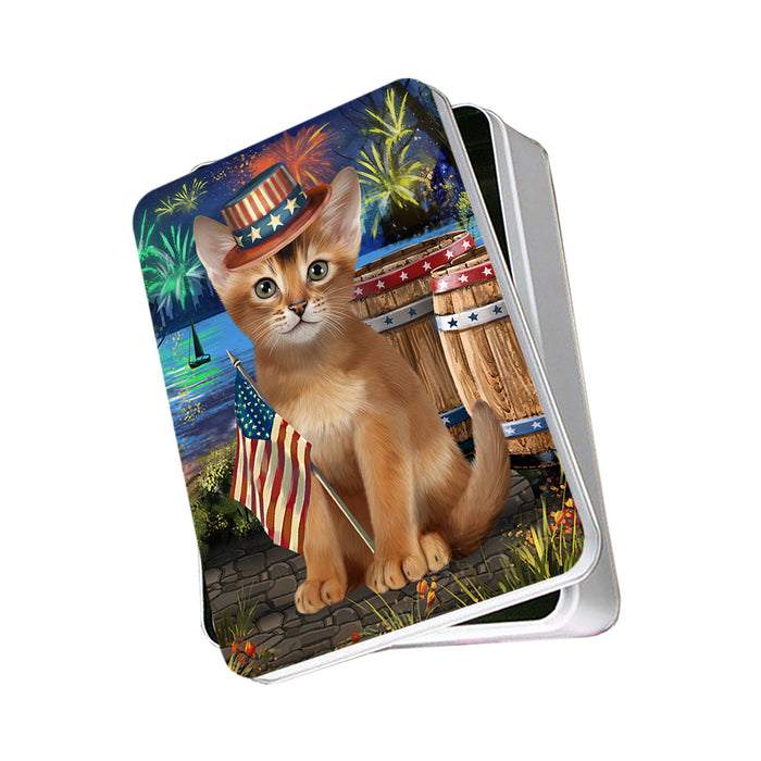 4th of July Independence Day Firework Abyssinian Cat Photo Storage Tin PITN53972