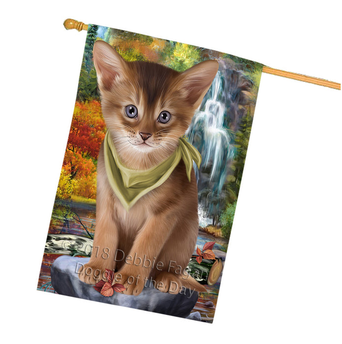 Scenic Waterfall Abyssinian Cat House Flag FLG54986