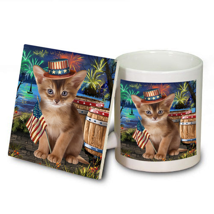 4th of July Independence Day Firework Abyssinian Cat Mug and Coaster Set MUC54022