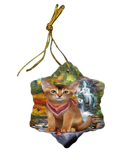 Scenic Waterfall Abyssinian Cat Star Porcelain Ornament SPOR54780