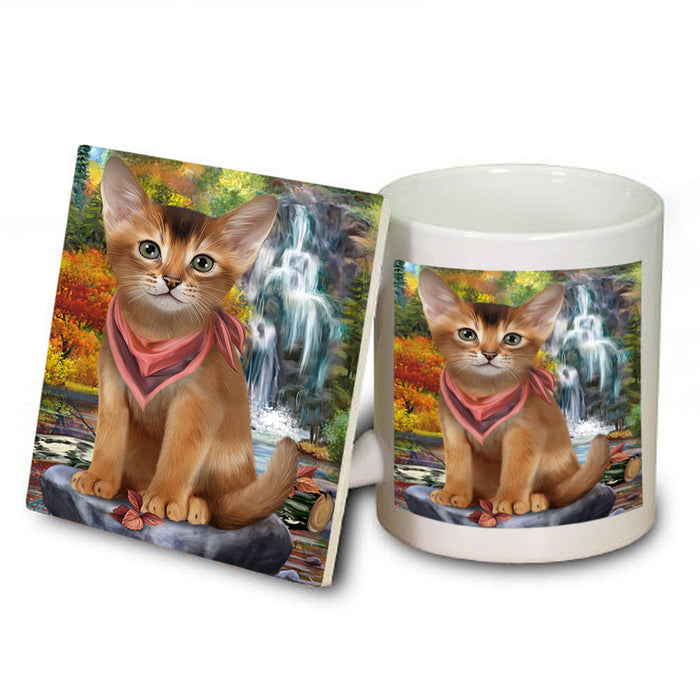 Scenic Waterfall Abyssinian Cat Mug and Coaster Set MUC54653