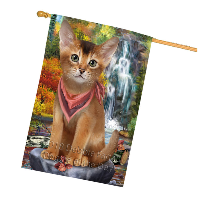 Scenic Waterfall Abyssinian Cat House Flag FLG54987