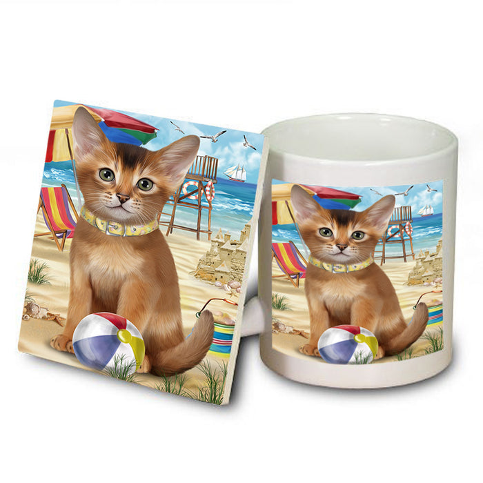 Pet Friendly Beach Abyssinian Cat Mug and Coaster Set MUC54150