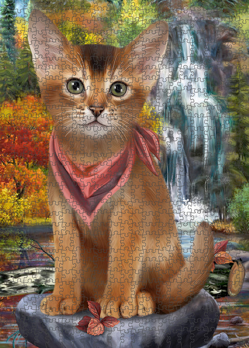 Scenic Waterfall Abyssinian Cat Puzzle with Photo Tin PUZL86312
