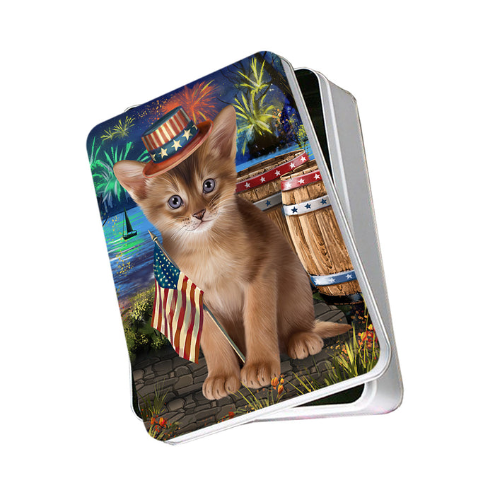 4th of July Independence Day Firework Abyssinian Cat Photo Storage Tin PITN53973