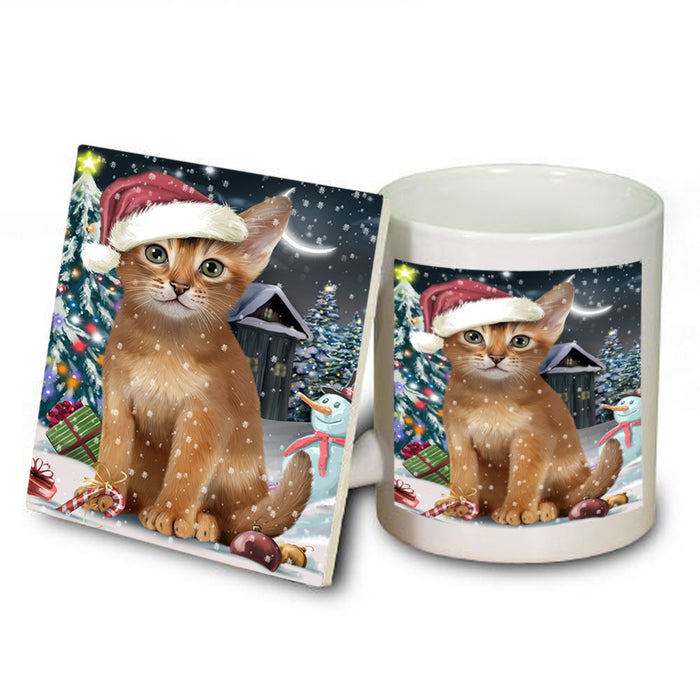 Have a Holly Jolly Christmas Happy Holidays Abyssinian Cat Mug and Coaster Set MUC54228