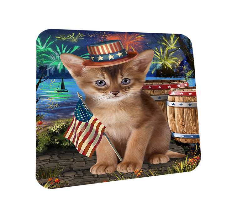 4th of July Independence Day Firework Abyssinian Cat Coasters Set of 4 CST53988