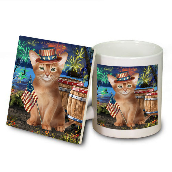 4th of July Independence Day Firework Abyssinian Cat Mug and Coaster Set MUC54023