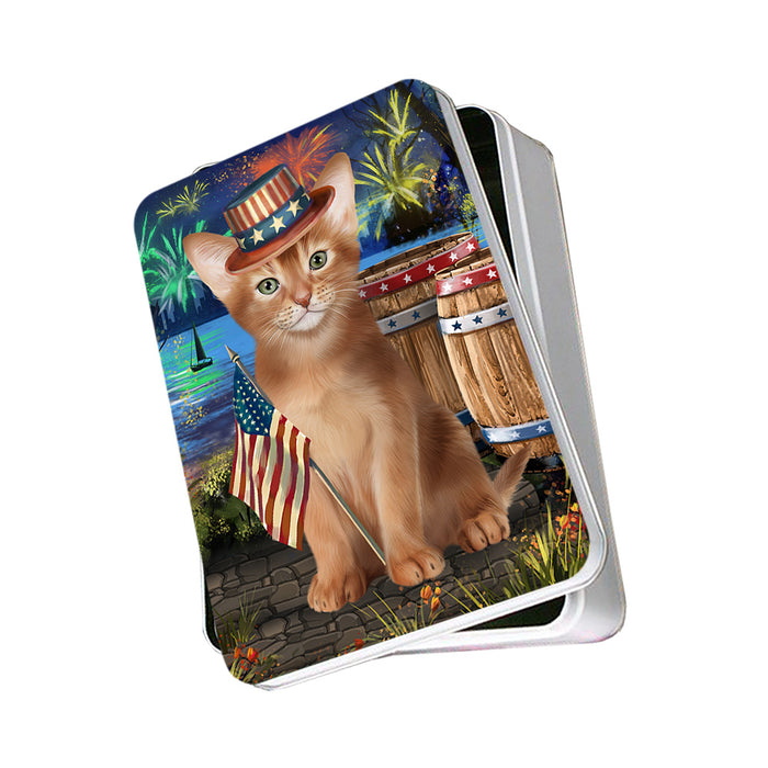 4th of July Independence Day Firework Abyssinian Cat Photo Storage Tin PITN53974