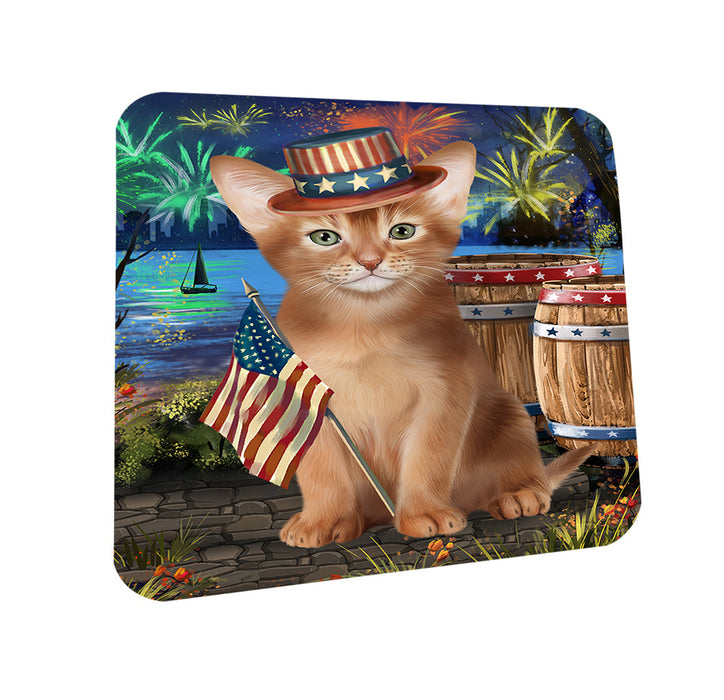 4th of July Independence Day Firework Abyssinian Cat Coasters Set of 4 CST53989