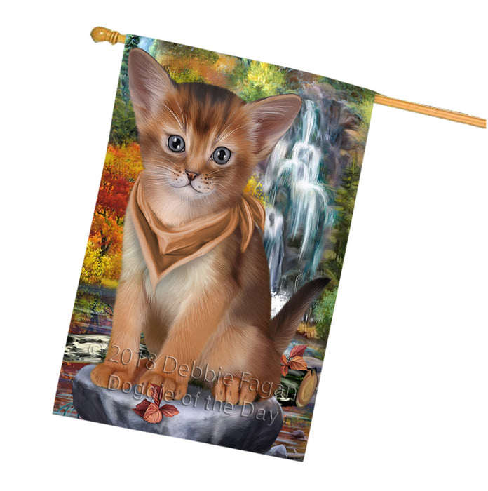 Scenic Waterfall Abyssinian Cat House Flag FLG54988