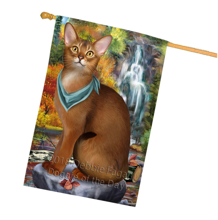 Scenic Waterfall Abyssinian Cat House Flag FLG54989