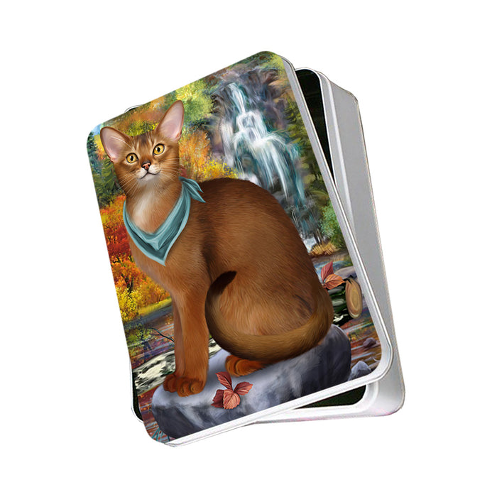 Scenic Waterfall Abyssinian Cat Photo Storage Tin PITN54606