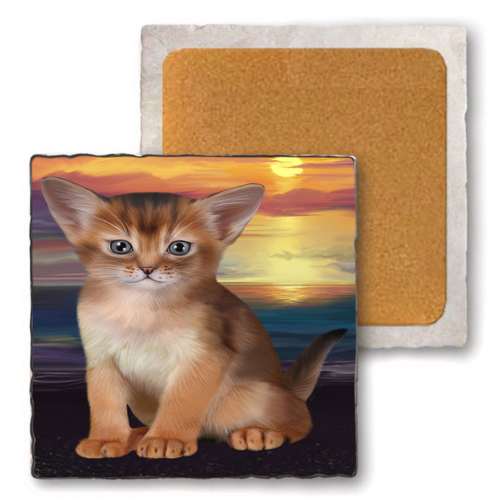 Abyssinian Cat Set of 4 Natural Stone Marble Tile Coasters MCST49612