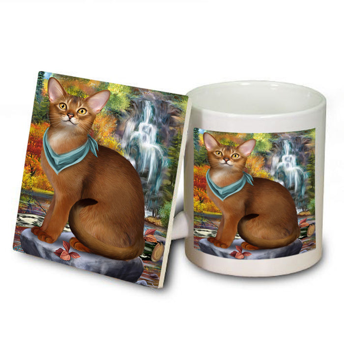 Scenic Waterfall Abyssinian Cat Mug and Coaster Set MUC54655