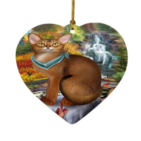 Scenic Waterfall Abyssinian Cat Heart Christmas Ornament HPOR54791