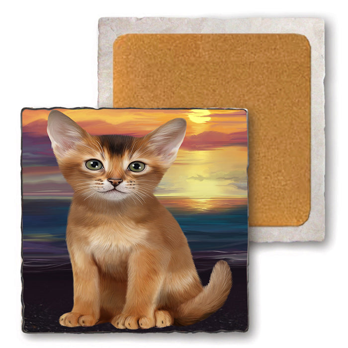 Abyssinian Cat Set of 4 Natural Stone Marble Tile Coasters MCST49613