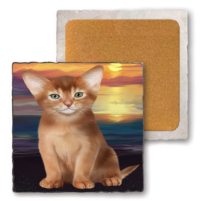 Abyssinian Cat Set of 4 Natural Stone Marble Tile Coasters MCST49615