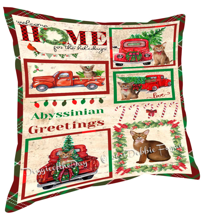 Welcome Home for Christmas Holidays Abyssinian Cats Pillow with Top Quality High-Resolution Images - Ultra Soft Pet Pillows for Sleeping - Reversible & Comfort - Ideal Gift for Dog Lover - Cushion for Sofa Couch Bed - 100% Polyester