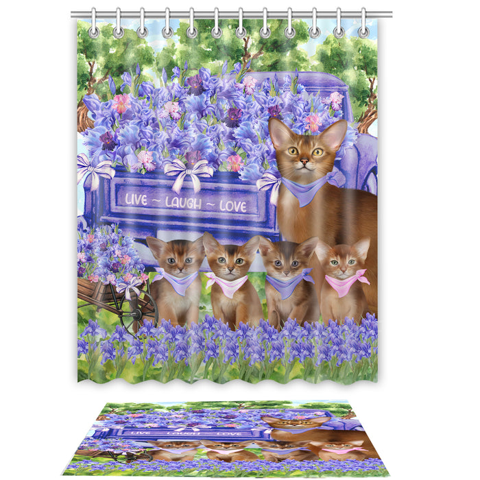 Abyssinian Shower Curtain & Bath Mat Set, Custom, Explore a Variety of Designs, Personalized, Curtains with hooks and Rug Bathroom Decor, Halloween Gift for Cat Lovers