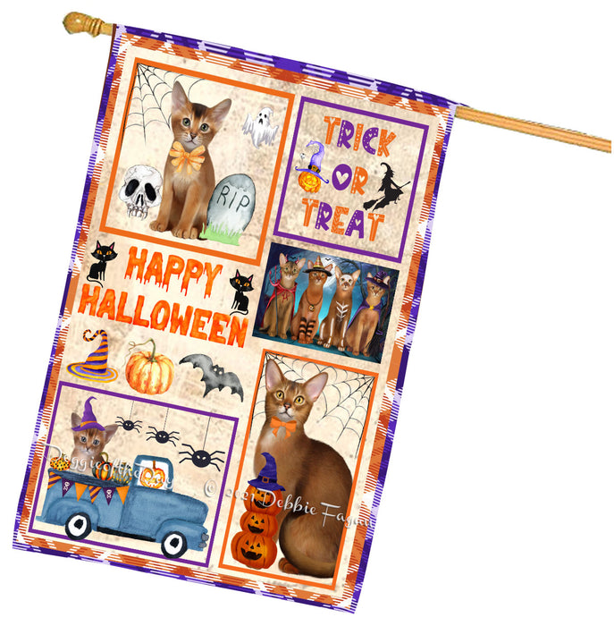 Happy Halloween Trick or Treat Abyssinian Cats House Flag Outdoor Decorative Double Sided Pet Portrait Weather Resistant Premium Quality Animal Printed Home Decorative Flags 100% Polyester
