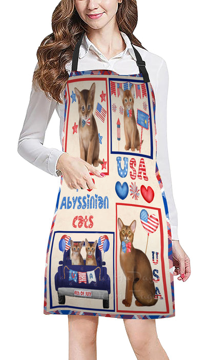 4th of July Independence Day I Love USA Abyssinian Cats Apron - Adjustable Long Neck Bib for Adults - Waterproof Polyester Fabric With 2 Pockets - Chef Apron for Cooking, Dish Washing, Gardening, and Pet Grooming