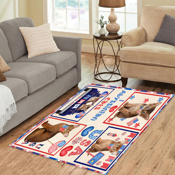 4th of July Independence Day I Love USA Abyssinian Cats Area Rug - Ultra Soft Cute Pet Printed Unique Style Floor Living Room Carpet Decorative Rug for Indoor Gift for Pet Lovers