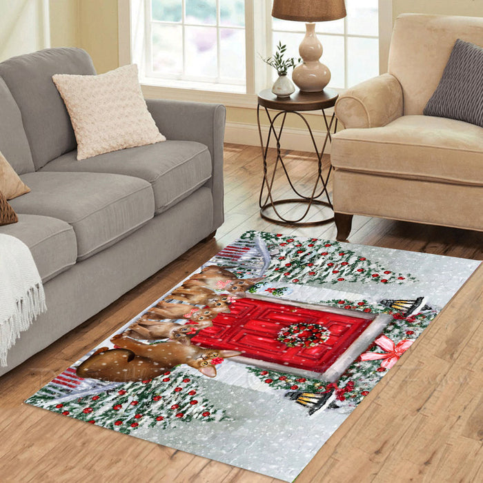 Christmas Holiday Welcome Abyssinian Cats Area Rug - Ultra Soft Cute Pet Printed Unique Style Floor Living Room Carpet Decorative Rug for Indoor Gift for Pet Lovers
