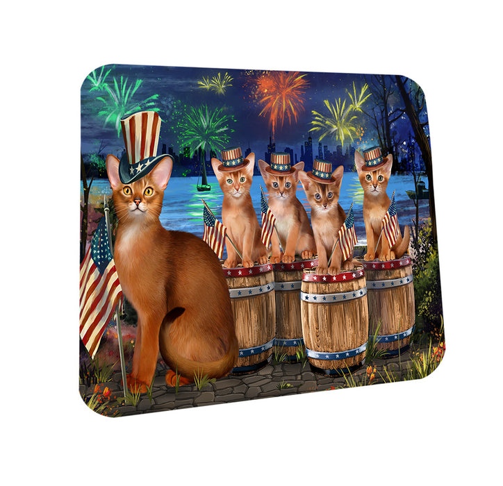 4th of July Independence Day Firework Abyssinian Cats Coasters Set of 4 CST54064