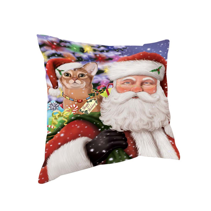 Santa Carrying Abyssinian Cat and Christmas Presents Pillow PIL70824