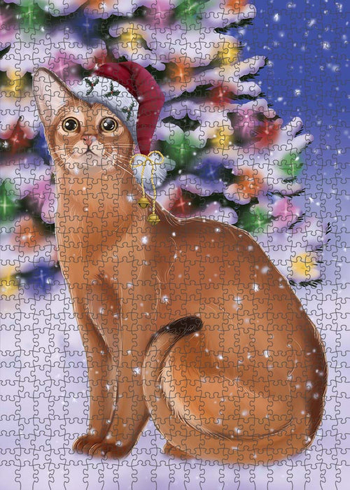 Winterland Wonderland Abyssinian Cat In Christmas Holiday Scenic Background Puzzle with Photo Tin PUZL90900