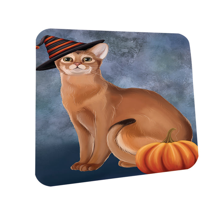 Happy Halloween Abyssinian Cat Wearing Witch Hat with Pumpkin Coasters Set of 4 CST54869