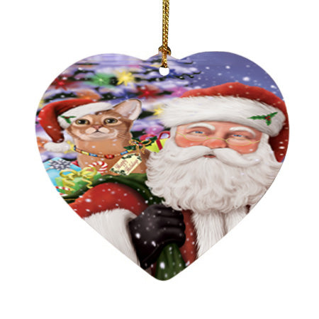 Santa Carrying Abyssinian Cat and Christmas Presents Heart Christmas Ornament HPOR55830
