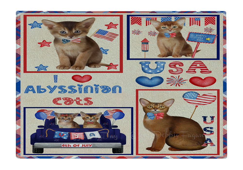 4th of July Independence Day I Love USA Abyssinian Cats Cutting Board - For Kitchen - Scratch & Stain Resistant - Designed To Stay In Place - Easy To Clean By Hand - Perfect for Chopping Meats, Vegetables