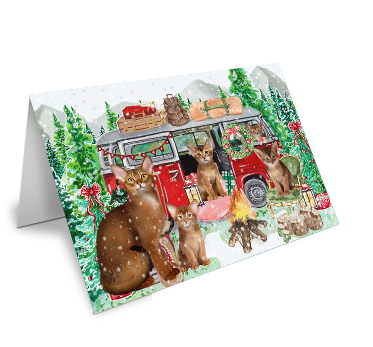 Christmas Time Camping with Abyssinian Cats Handmade Artwork Assorted Pets Greeting Cards and Note Cards with Envelopes for All Occasions and Holiday Seasons