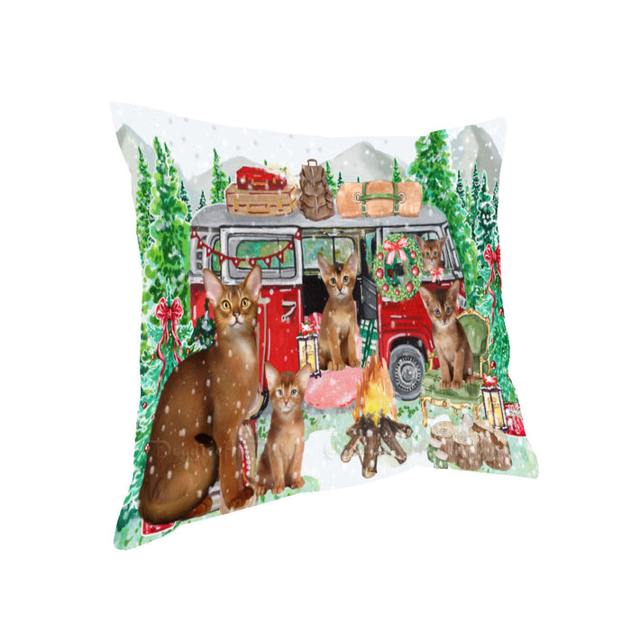 Christmas Time Camping with Abyssinian Cats Pillow with Top Quality High-Resolution Images - Ultra Soft Pet Pillows for Sleeping - Reversible & Comfort - Ideal Gift for Dog Lover - Cushion for Sofa Couch Bed - 100% Polyester
