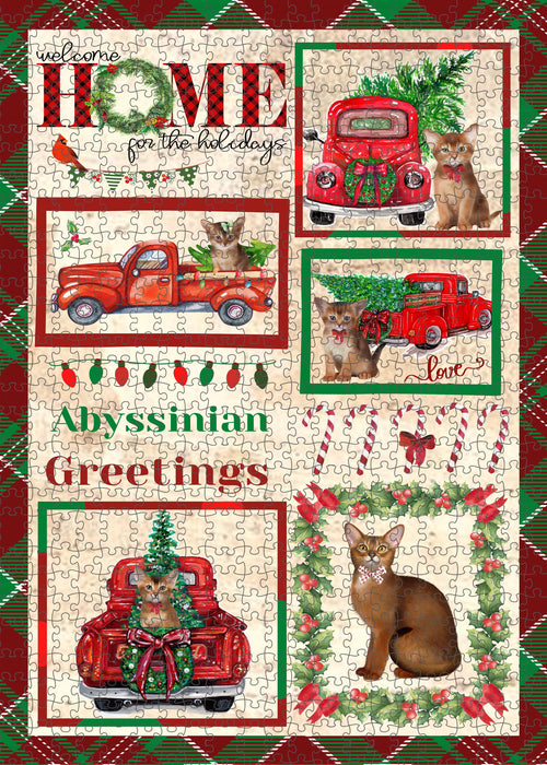Welcome Home for Christmas Holidays Abyssinian Cats Portrait Jigsaw Puzzle for Adults Animal Interlocking Puzzle Game Unique Gift for Dog Lover's with Metal Tin Box