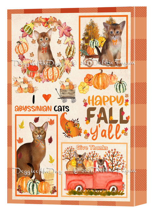 Happy Fall Y'all Pumpkin Abyssinian Cats Canvas Wall Art - Premium Quality Ready to Hang Room Decor Wall Art Canvas - Unique Animal Printed Digital Painting for Decoration