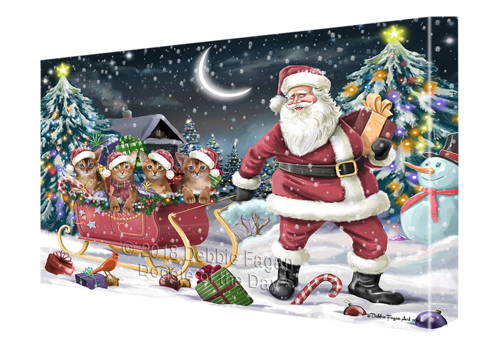 Santa Sled Christmas Happy Holidays Abyssinian Cats Canvas Print Wall Art Décor CVS107234