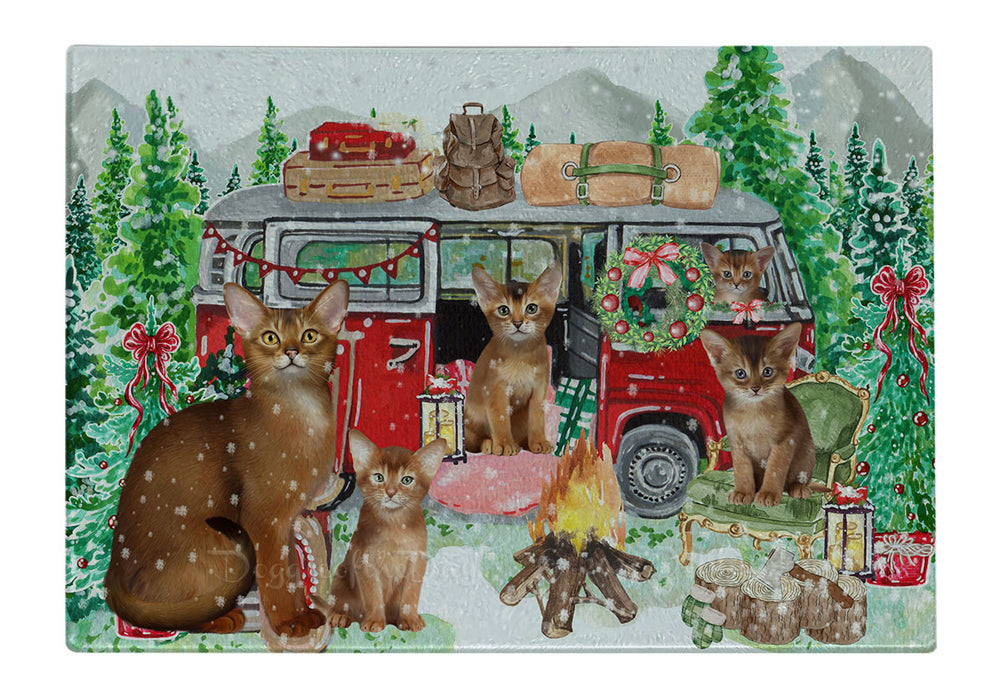 Christmas Time Camping with Abyssinian Cats Cutting Board - For Kitchen - Scratch & Stain Resistant - Designed To Stay In Place - Easy To Clean By Hand - Perfect for Chopping Meats, Vegetables