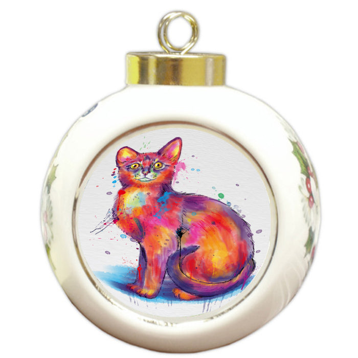 Watercolor Abyssinian Cat Round Ball Christmas Ornament RBPOR58311