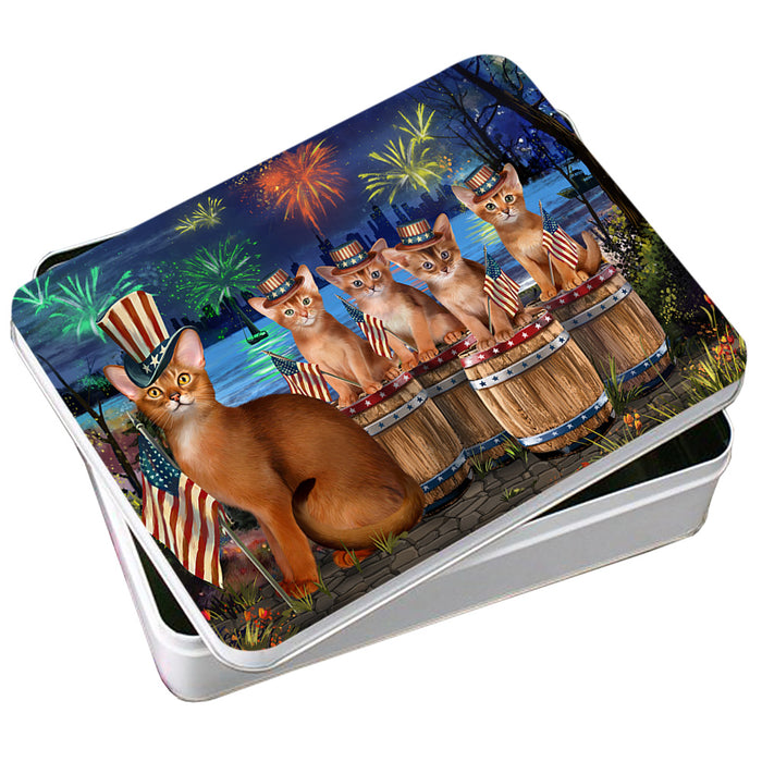 4th of July Independence Day Firework Abyssinian Cats Photo Storage Tin PITN54049