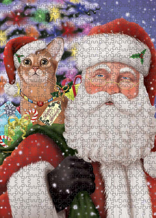Santa Carrying Abyssinian Cat and Christmas Presents Puzzle with Photo Tin PUZL90100
