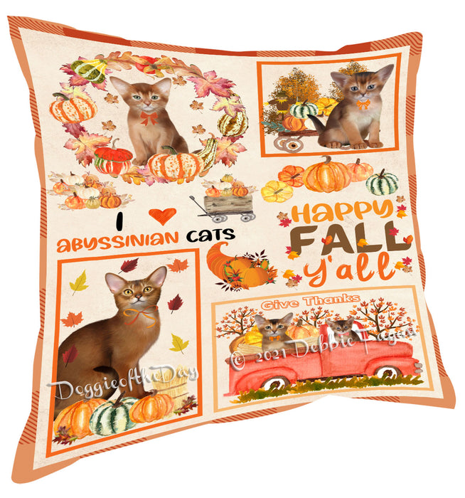 Happy Fall Y'all Pumpkin Abyssinian Cats Pillow with Top Quality High-Resolution Images - Ultra Soft Pet Pillows for Sleeping - Reversible & Comfort - Ideal Gift for Dog Lover - Cushion for Sofa Couch Bed - 100% Polyester