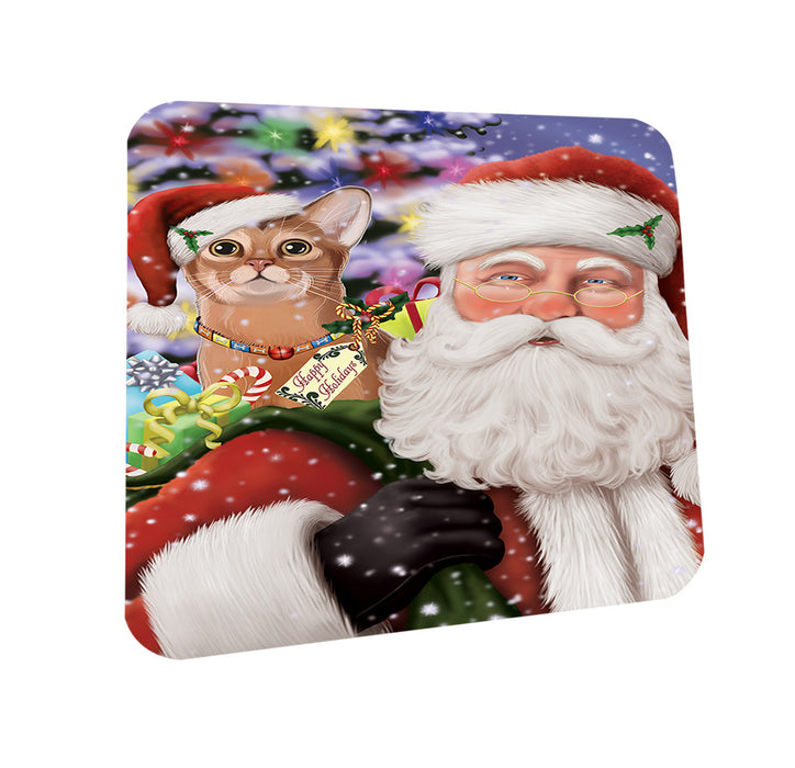 Santa Carrying Abyssinian Cat and Christmas Presents Coasters Set of 4 CST55432