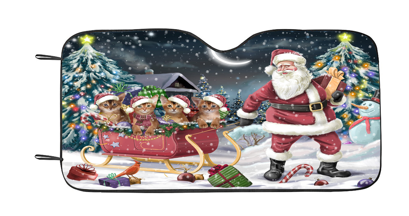 Santa Sled Dogs Christmas Happy Holidays Abyssinian Cats Car Sun Shade