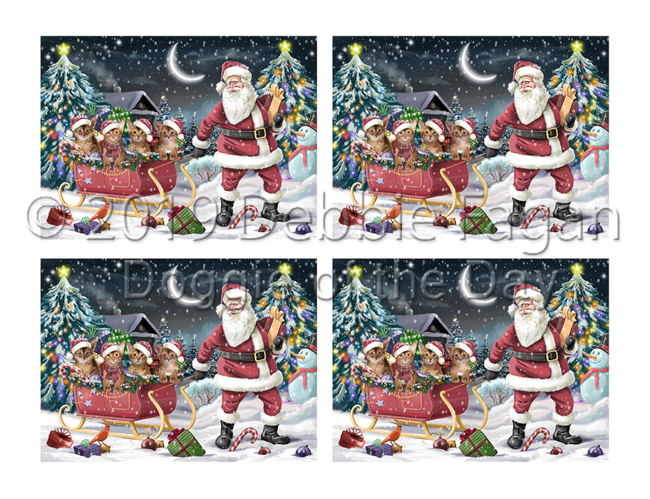 Santa Sled Dogs Christmas Happy Holidays Abyssinian Cats Placemat