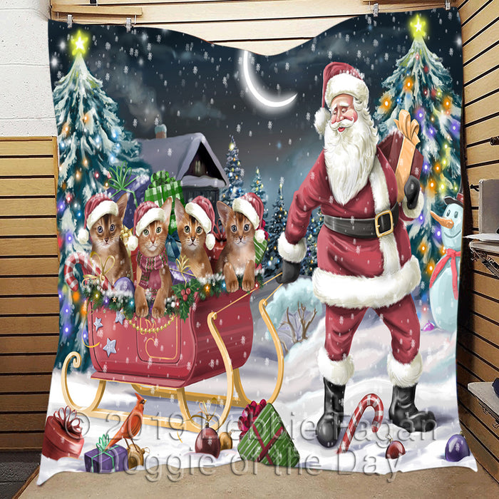 Santa Sled Dogs Christmas Happy Holidays Abyssinian Cats Quilt
