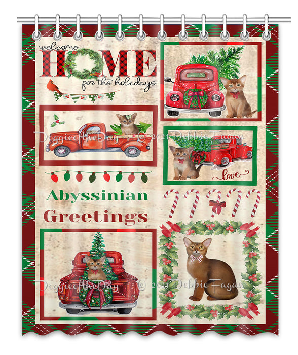 Welcome Home for Christmas Holidays Abyssinian Cats Shower Curtain Bathroom Accessories Decor Bath Tub Screens