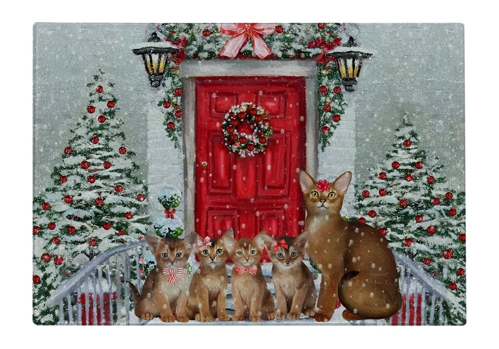 Christmas Holiday Welcome Abyssinian Cats Cutting Board - For Kitchen - Scratch & Stain Resistant - Designed To Stay In Place - Easy To Clean By Hand - Perfect for Chopping Meats, Vegetables